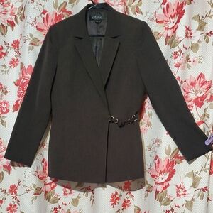 Kasper Women's Brown Notched Lapel Blazer with Side Belt Detail